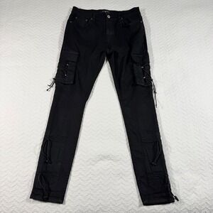 Serenade Black Cargo Pants‎ Men 34 (Fit 32x32) Lace Up Detail Drawstring Pockets